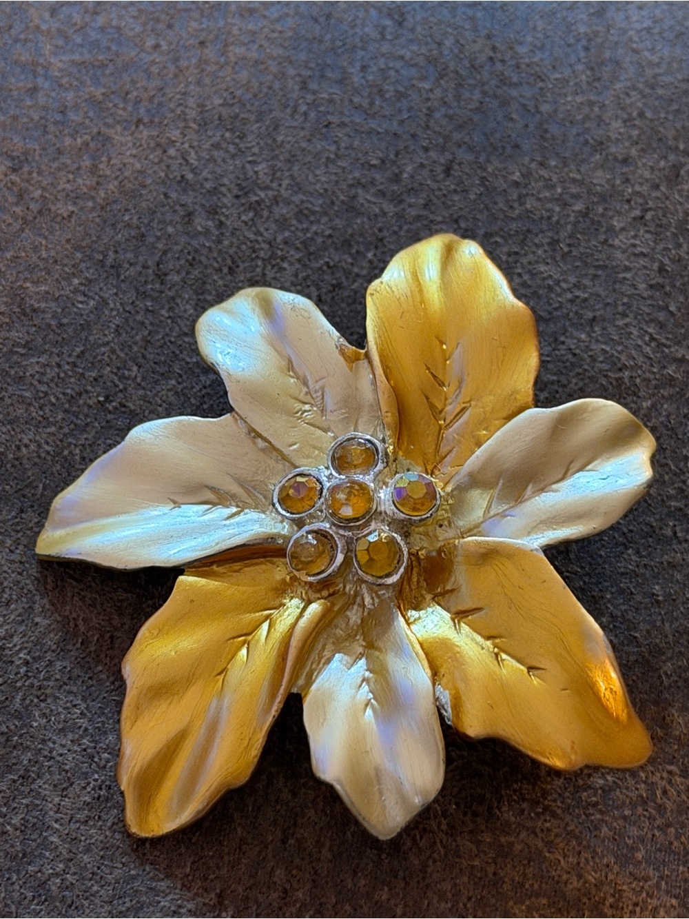 Gold Floral Crystal Accent Brooch - Women Accessories